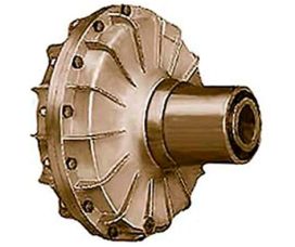 Vista frontal del embrague centrifugo hidromecanico FU Turbostart. Bitono dorado.
